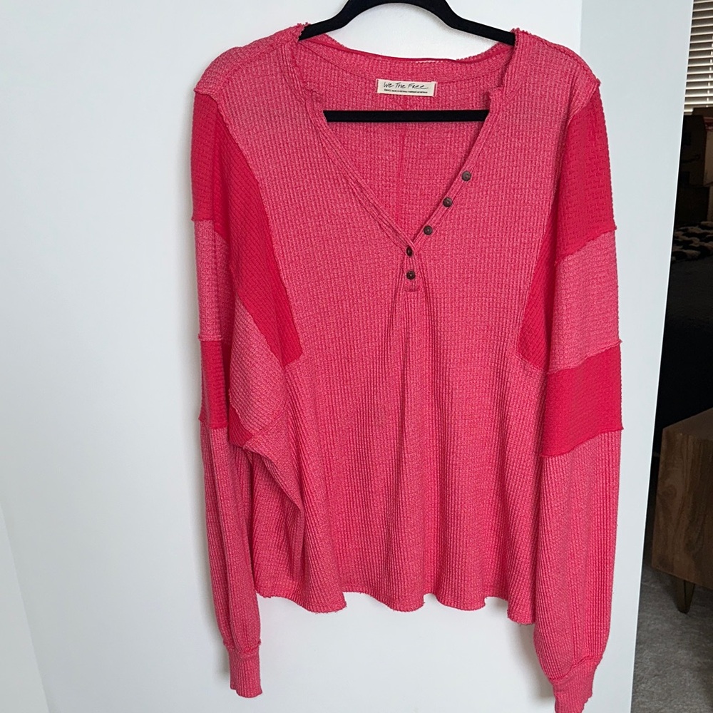 We The Free Red Button-Accent Blouse